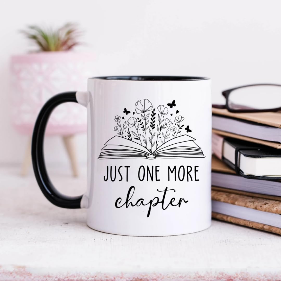 Book Lovers Coffee Mug, Just One More Chapter Bookish Bookworm Gift Coffee Cup, 11 Oz Novelty Reading Lovers Reader Coffee Water Mug