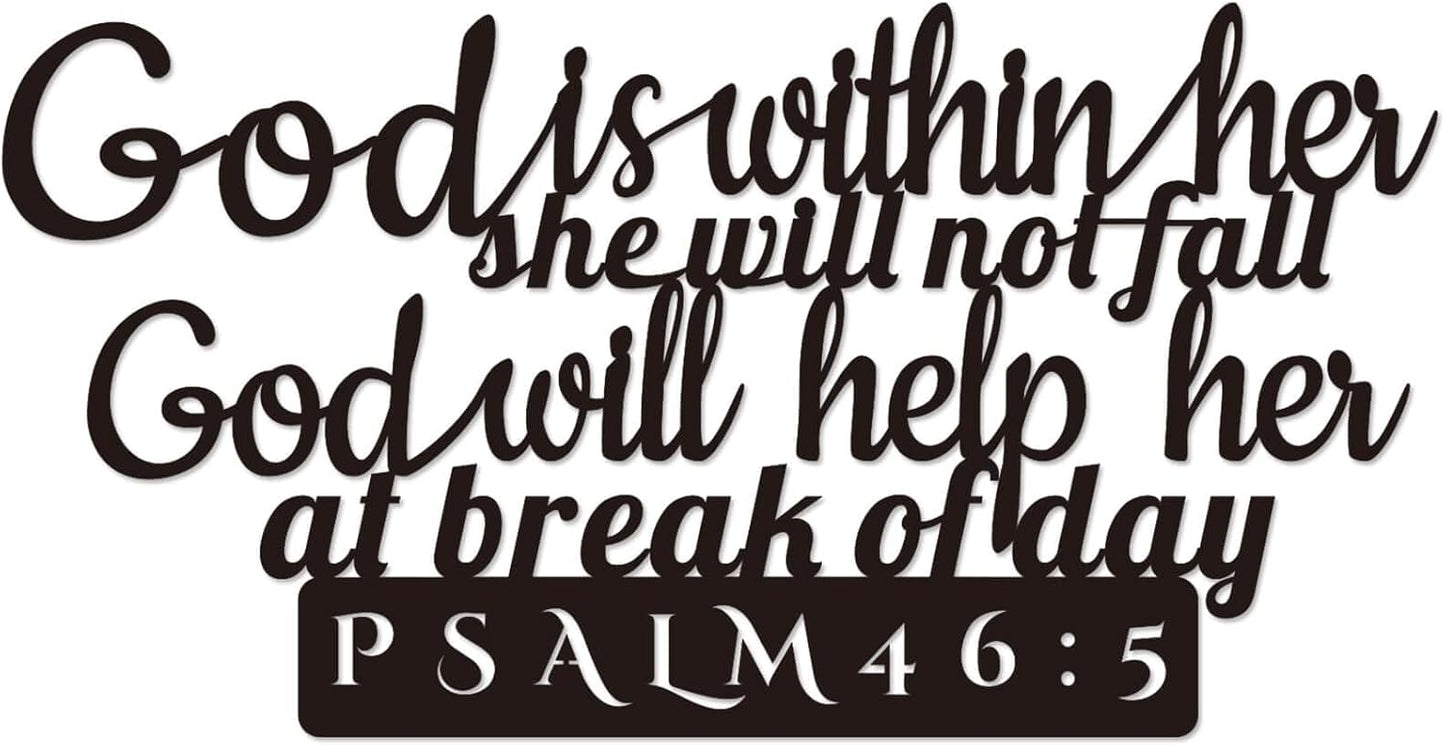 Psalm 46:5 Inspirational Scripture Metal Wall Sign - 16.5"X8.3" Inch Steel Bible Verse Wall Art Hangings and Holy Biblical Decor (Black)