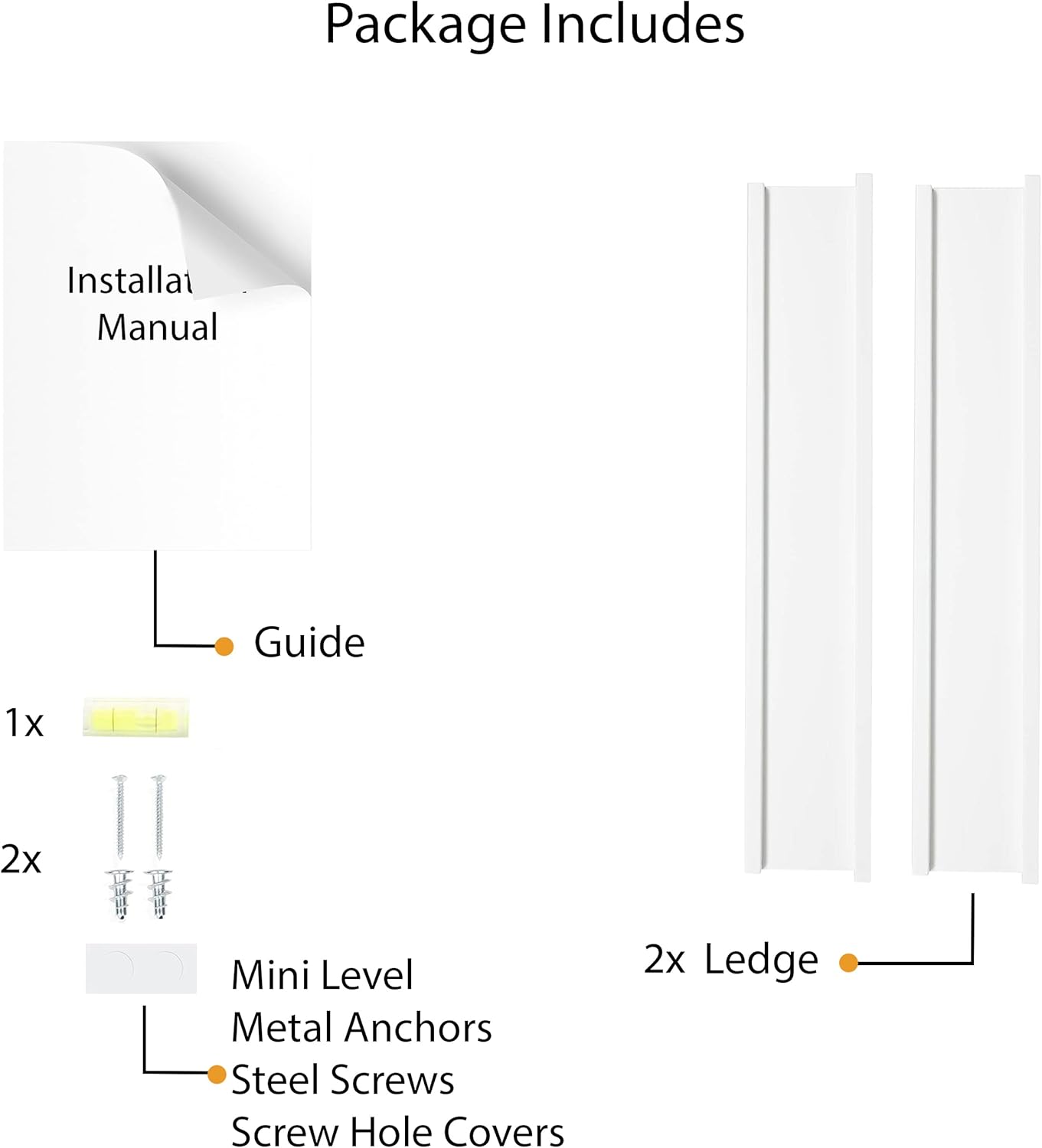 Wallniture Denver 17" White Floating Bookshelf and Picture Ledge for Kids Room Decor and Nursery Shelves for Wall, Set of 2