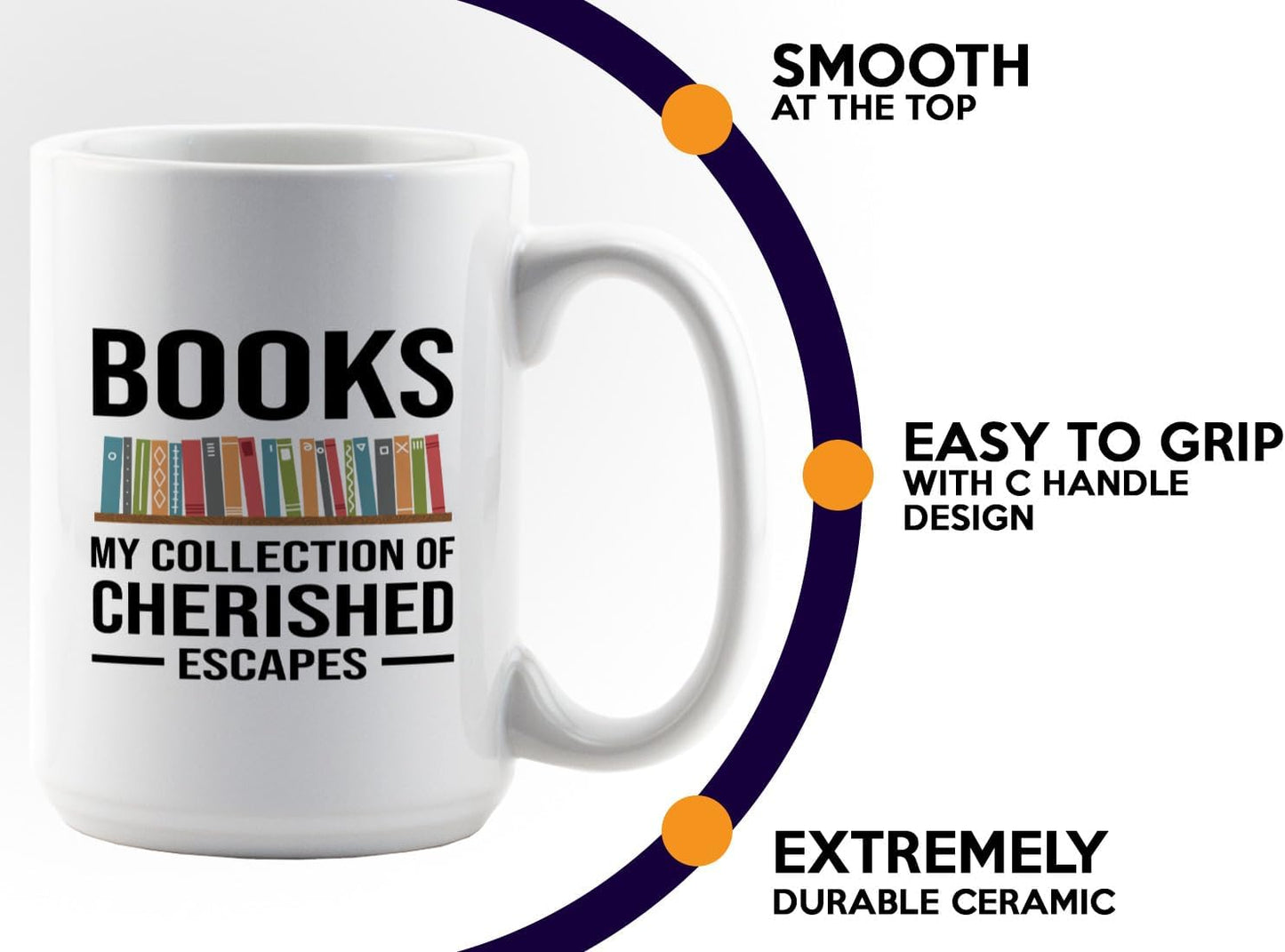 Book Lover Coffee Mug 15oz White -Cherished Escapes - Writer Editor Bookish Librarian Bibliophile Bookish Grammar Philosophers