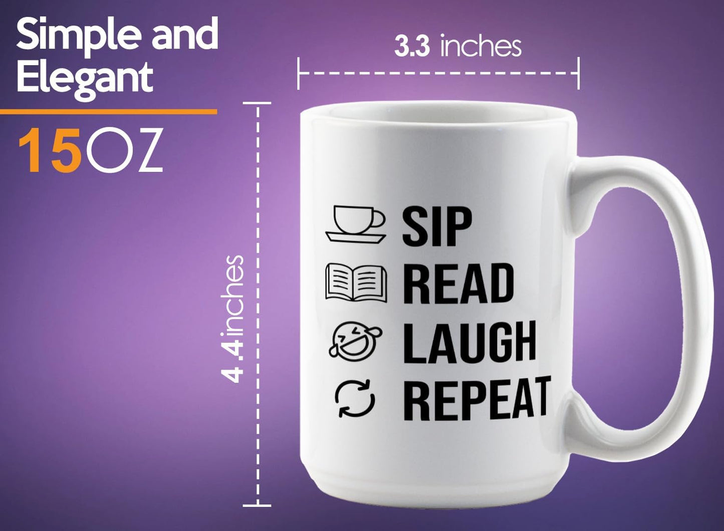 Book Lover Coffee Mug 15oz White -SIP Read Laugh - Bookworm Literature Library Book Lover Reader Booked Editor Intellectual Studious