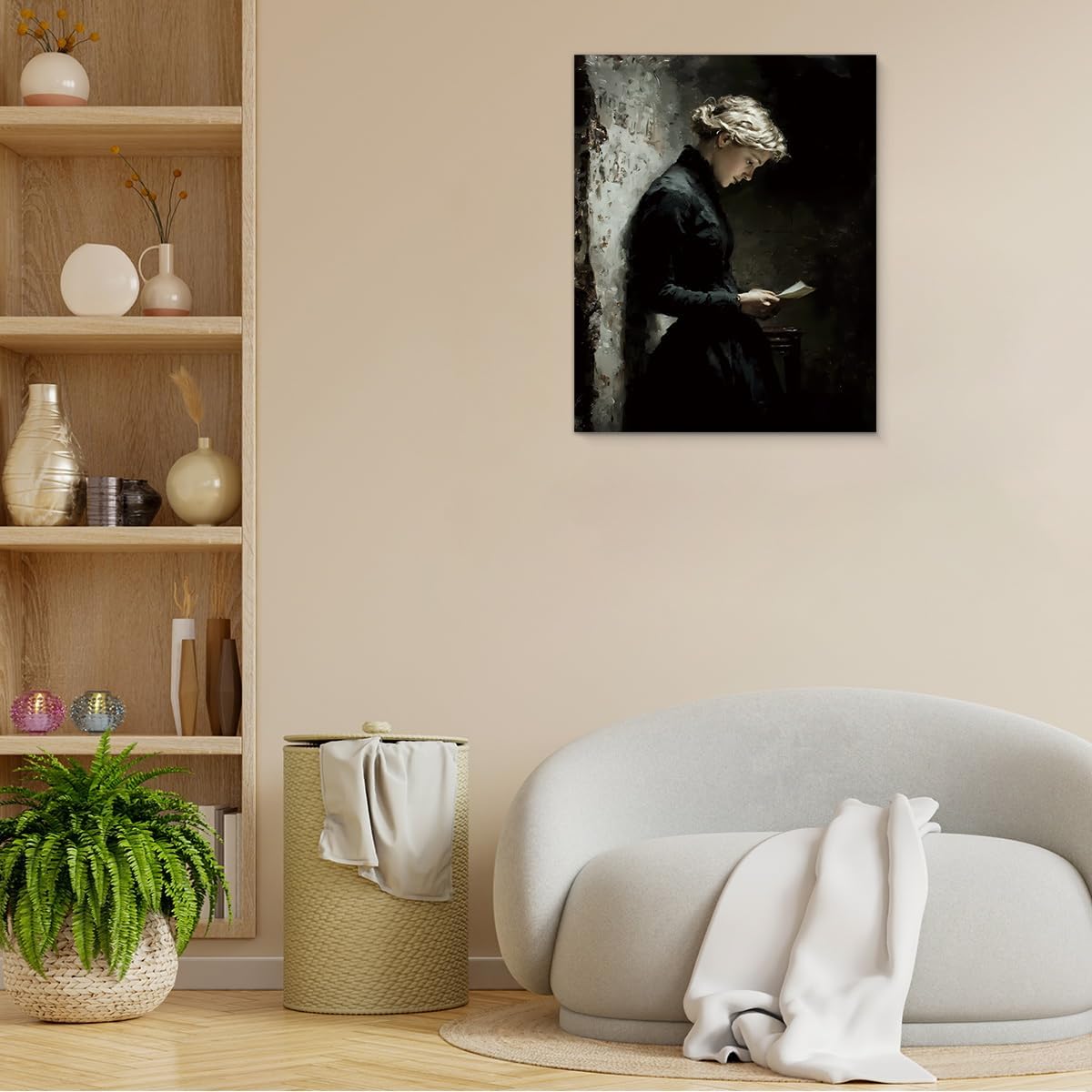 Vintage Dark Academia Wall Art - Elegant Women Reading Painting Artwork - Victorian Style Wall Decor for Home Living Room Bedroom 8x10 Canvas Framed