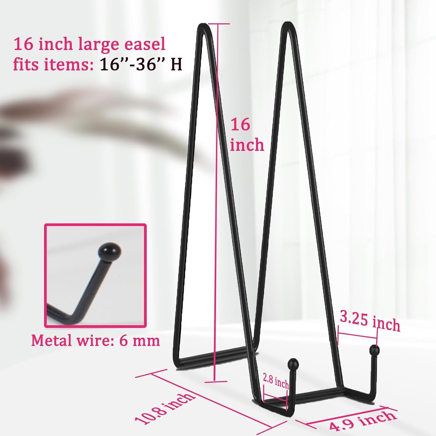 Decolore 3 Pack 16 Inch Black Plate Stand for Display Large Display Easel Table Top Easel for Picture, Decorative Plate, Book, Posters and Plaque