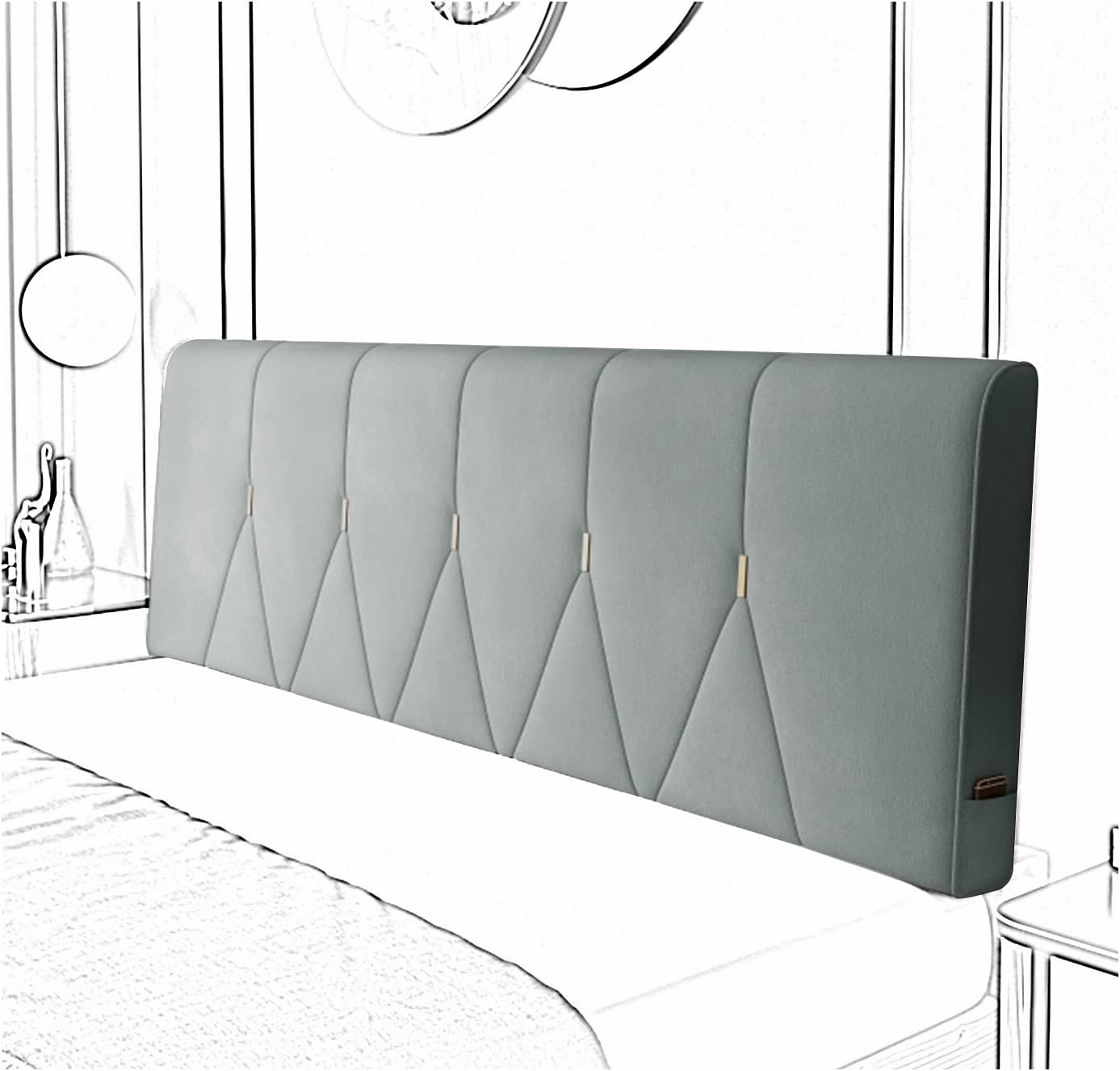 Headboard Bedside Cushion Technology Cloth Reading Pillows with Pockets Lumbar Support Backrest for Bedroom Sofa 5 Colors (Color : Gray Blue Size : 160CMX60CMX10CM) (Gray Green 120CMX60CMX10CM)