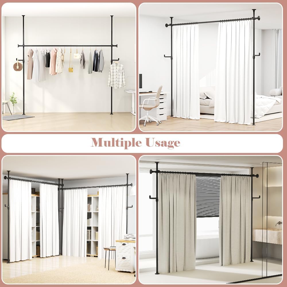 Kokorona Room Divider Curtain Rod, No Drilling Tension Curtain Rod 4-10ft (H) 4-10ft (W), Partition Room Dividers for Room Separation, Adjustable Floor to Ceiling Room Divider Temporary Wall Divider