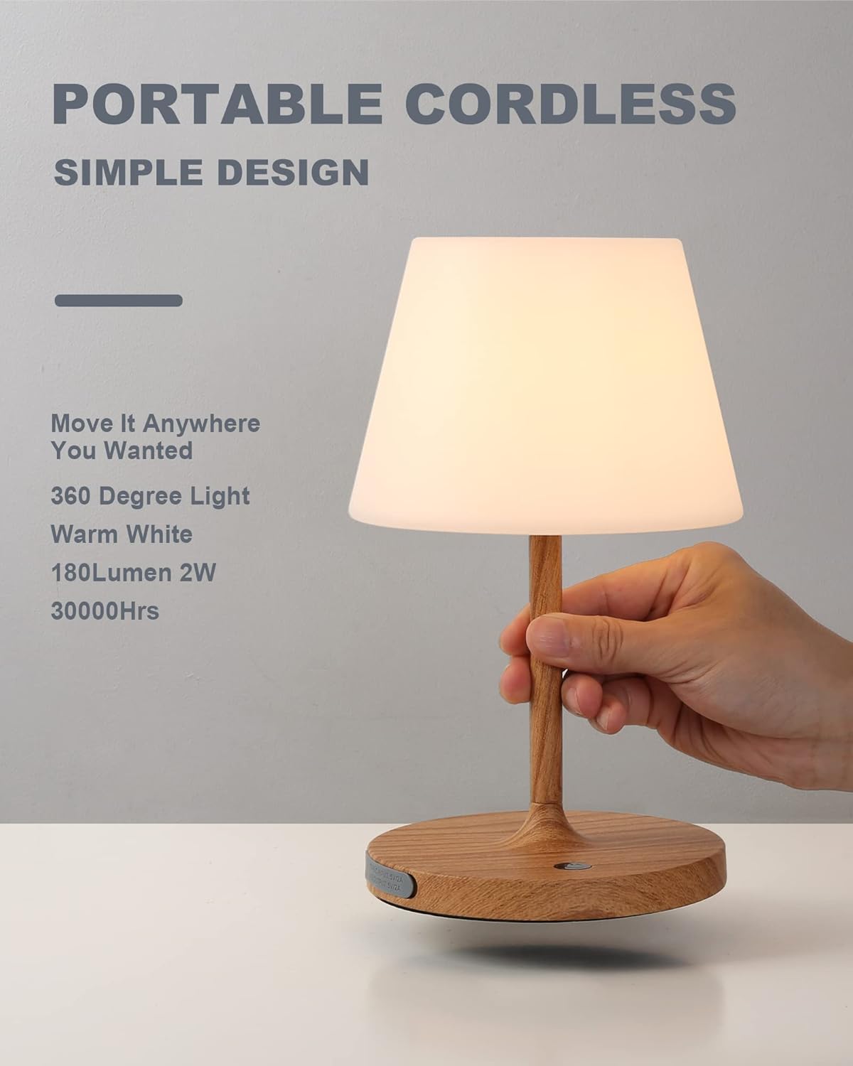 Outdoor Battery Operated Table Lamp Waterproof, 4000mAh Cordless Table Lamp Rechargeable, Touch Dimmable Desk Lamp, LED Night Light for Patio Camping Restaurant Home (Wood Grain, 9.6in)