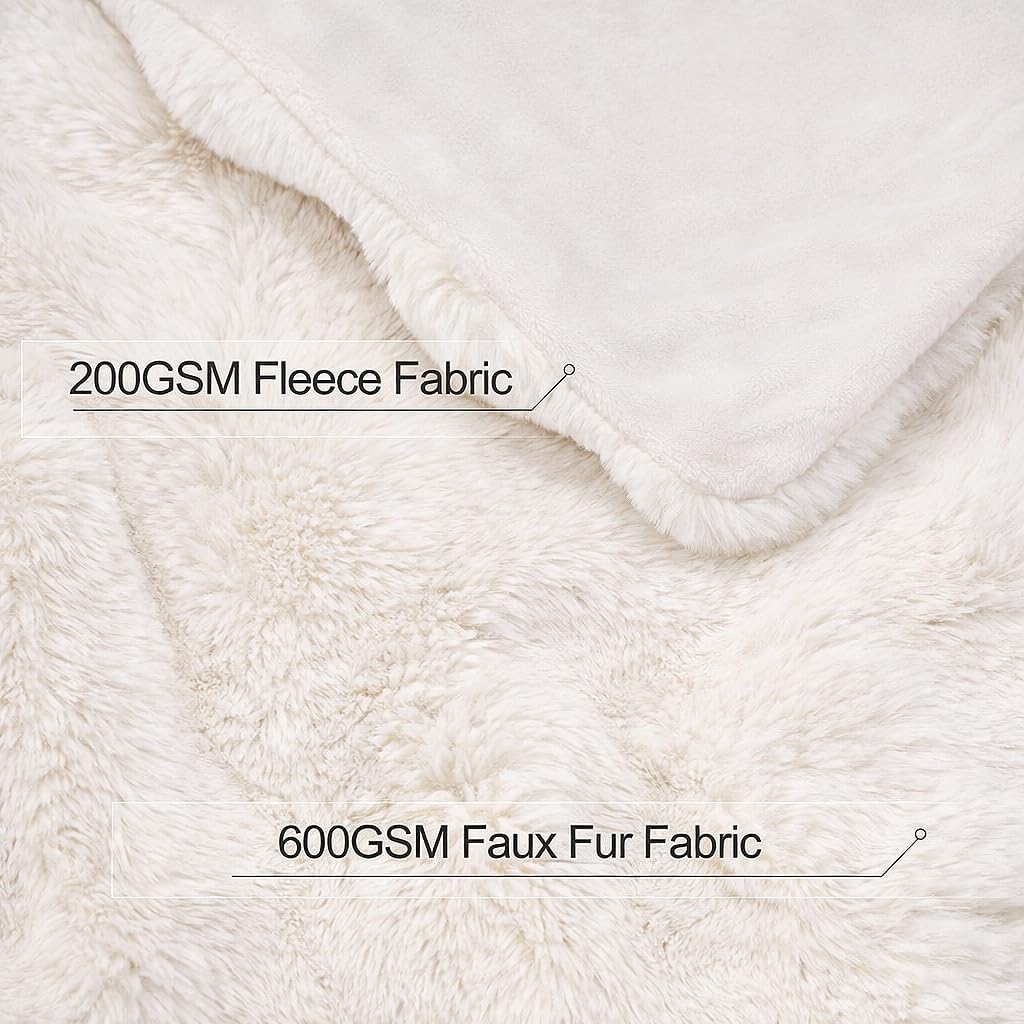 Touchat Luxury Faux Rabbit Fur Throw Blanket Twin Size for Couch,Super Heavy Warm Cozy Blanket for Sofa Bedroom Living Room,Ultra Soft Fluffy Reversible Plush Blanket for Home Decor Gifts,Cream White