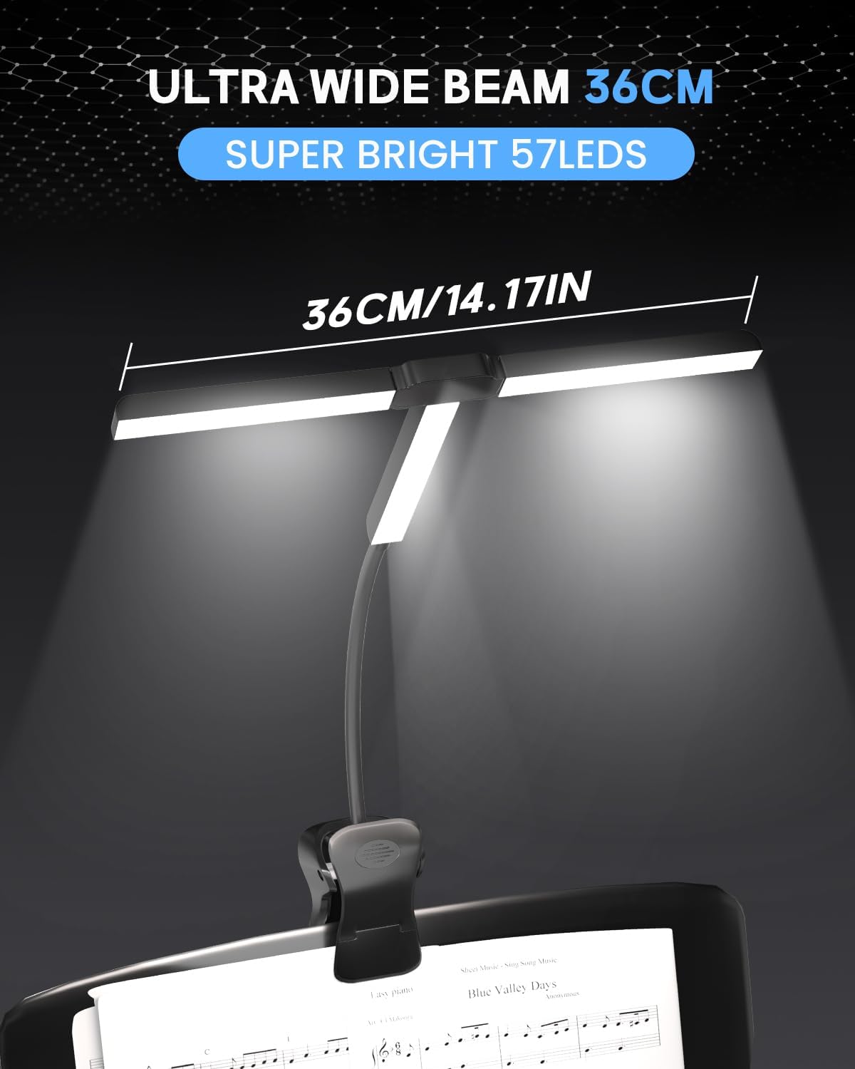 T-Shape Clip On Lamp Rechargeable Music Stand Light, 57 LEDs Painting Light 4 Colors x 3 Brightness, for Sheet Music, Easel, Bed Headboard, Desk, Shelf, Piano