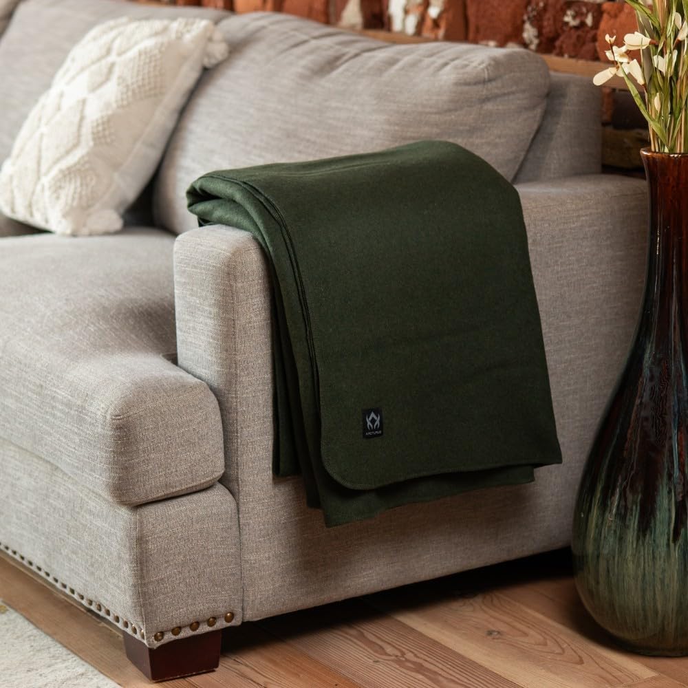 Arcturus Tahoe Wool Bed Blanket | Soft, Breathable Wool Blanket for Year-Round Comfort - Queen Size (90"x 96") | Thick, Washable & Warm (Olive Green)