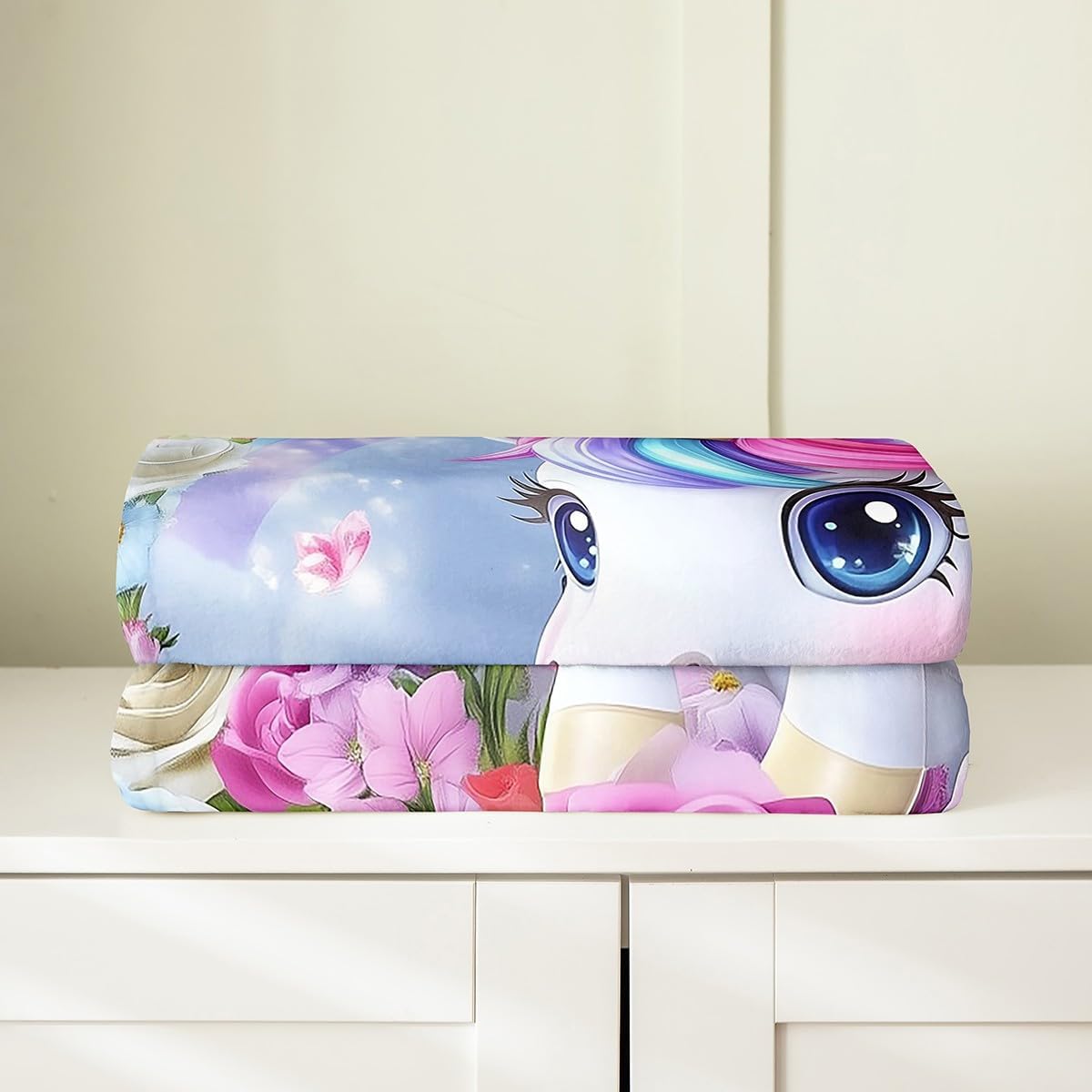 Feelyou Rainbow Unicorn Fuzzy Blanket Queen 90"x90" Cute Unicorn Flannel Fleece Throw Blanket Dreamy Horse Floral Blossom All Season Bed Blanket for Sofa Couch Room Decor Unicorn Glitter Plush Blanket