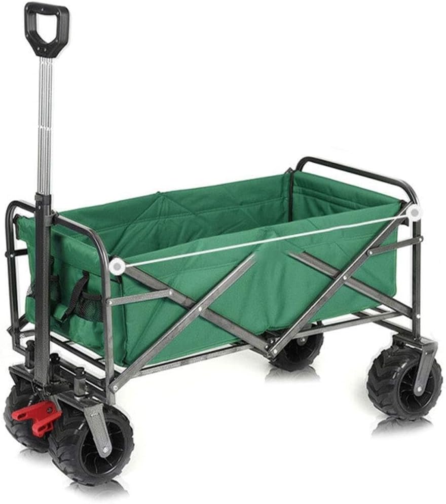 Foldable Camping Cart Wagon with Steel Frame, 12-Bearing PU Wheels, Adjustable Handle, 100kg Load Capacity (Gray)(Green)