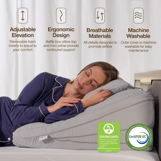 Coop Home Goods Adjustable Wedge Pillow, Ergonomic Memory Foam Pillow for Elevated Leg & Back Support, Pregnancy, Acid Reflux, Sleep Comfort & Recovery, CertiPUR-US & GreenGuard Gold Certified