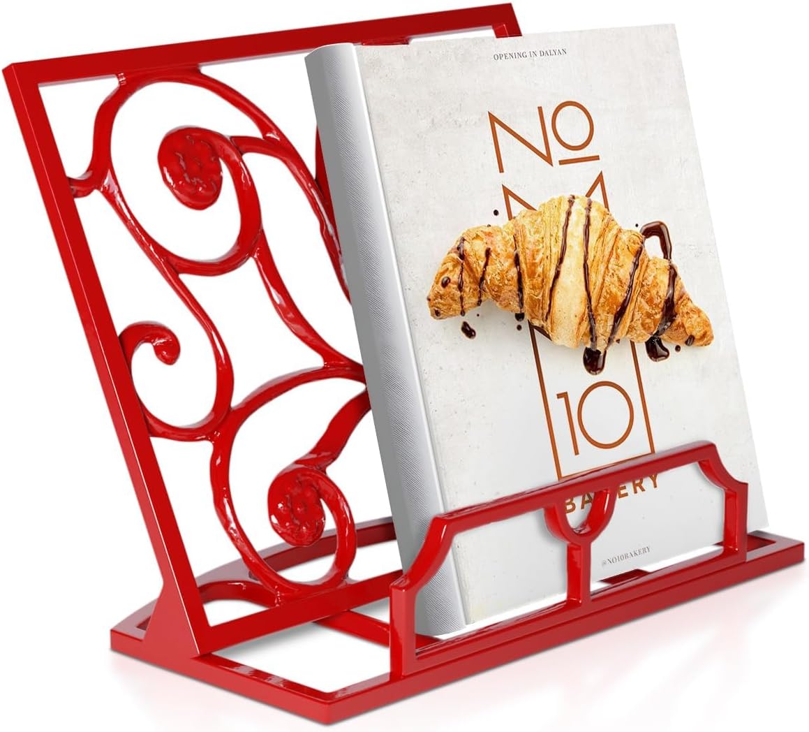 Comfify Decorative Ornament Cast Iron Cook Book Stand - Elegant Cookbook Holder for Kitchen - Adjustable, Durable Decorative Metal Recipe Holder, Bookstand