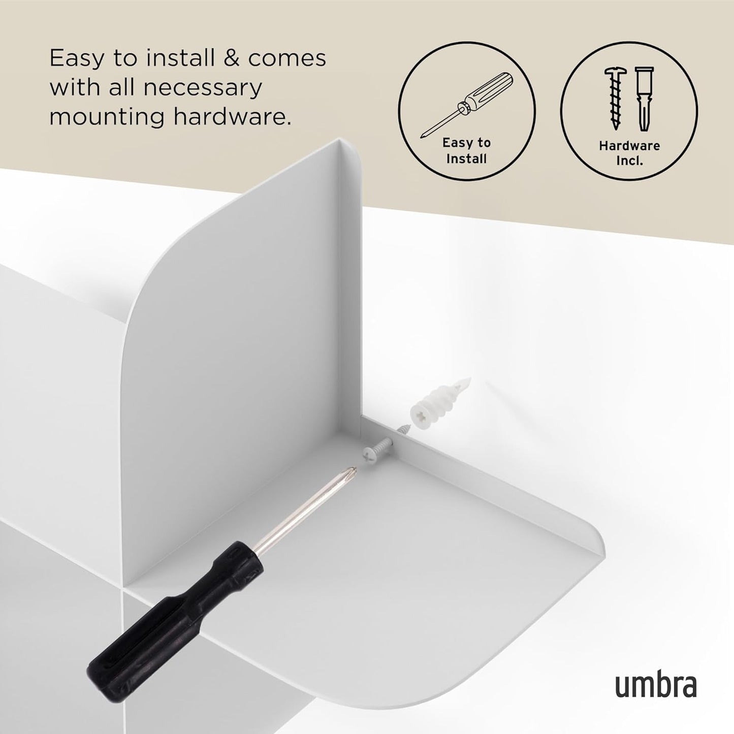 Umbra Montage Floating Wall Shelf, Metal, Set of 2, White
