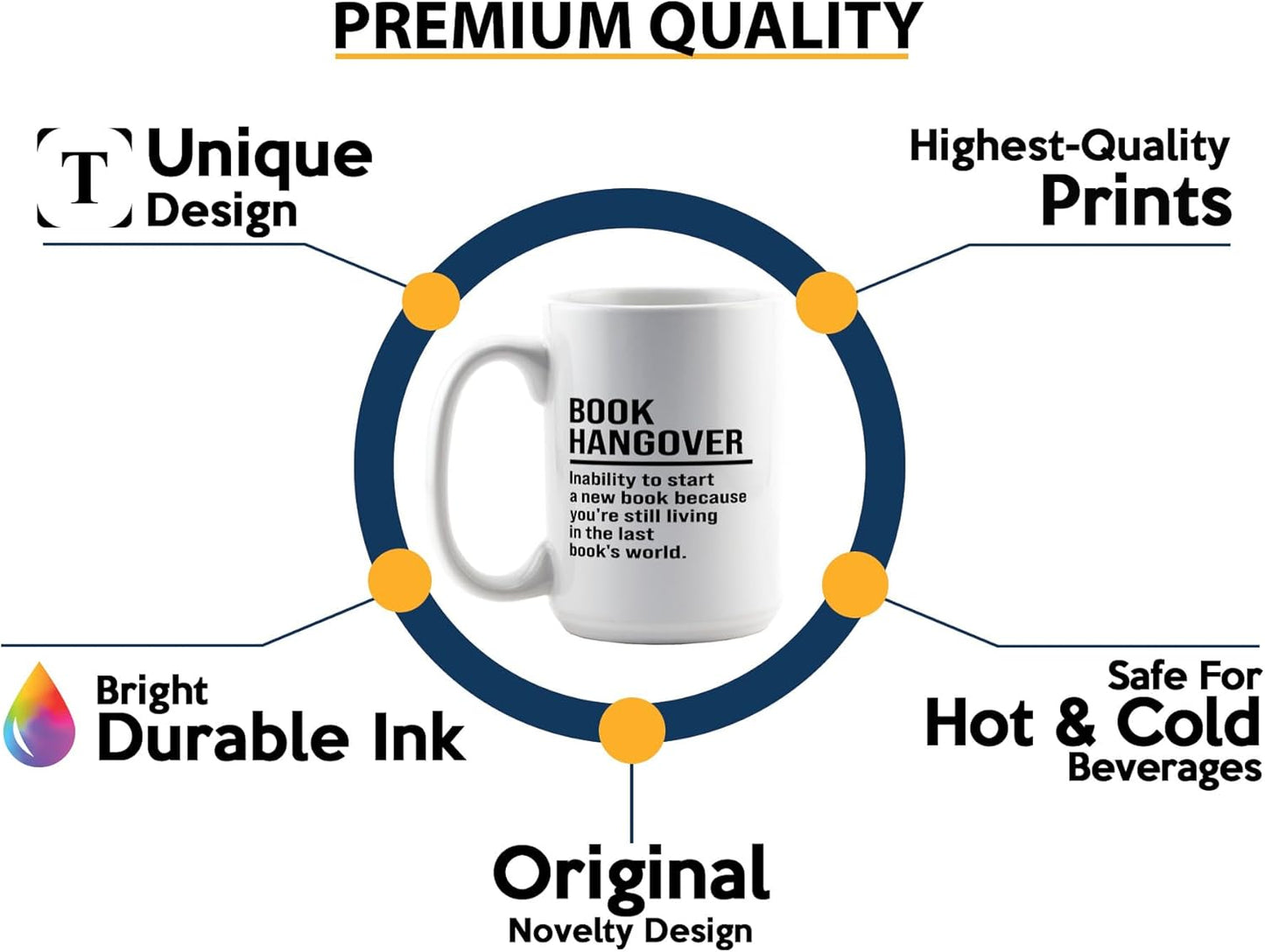 Book Lover Coffee Mug 15oz White -Book Hangover - Writer Editor Bookish Librarian Bibliophile Bookish Grammar Philosophers