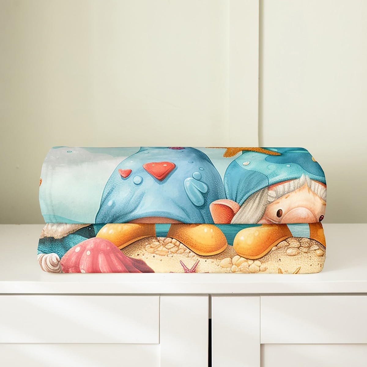 Erosebridal Summer Gnome Fleece Throw Blanket 40x50, Coastal Beach Gnomes Soft Flannel Blanket for Kids Boys Girls, Starfish Sea Shell for Sofa Bed Couch, Sea Ocean Theme Room Decor All Seasons