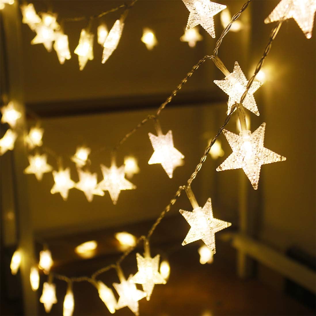Star String Lights,16.4 ft 50 LED 8 Modes Battery Operated String Lights with Remote & Timer Dimmable Twinkle Fairy Lights String for Kid Bedroom Tent Party Wedding Christmas Decor Warm White