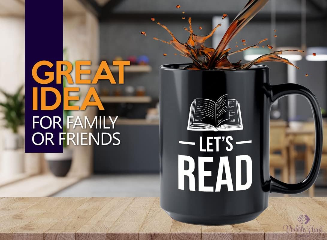 Book Lover Coffee Mug 15oz Black - Let's Read - Ideal Literary Gift for Readers & Bookworms Librarian Book Nerd Gifts