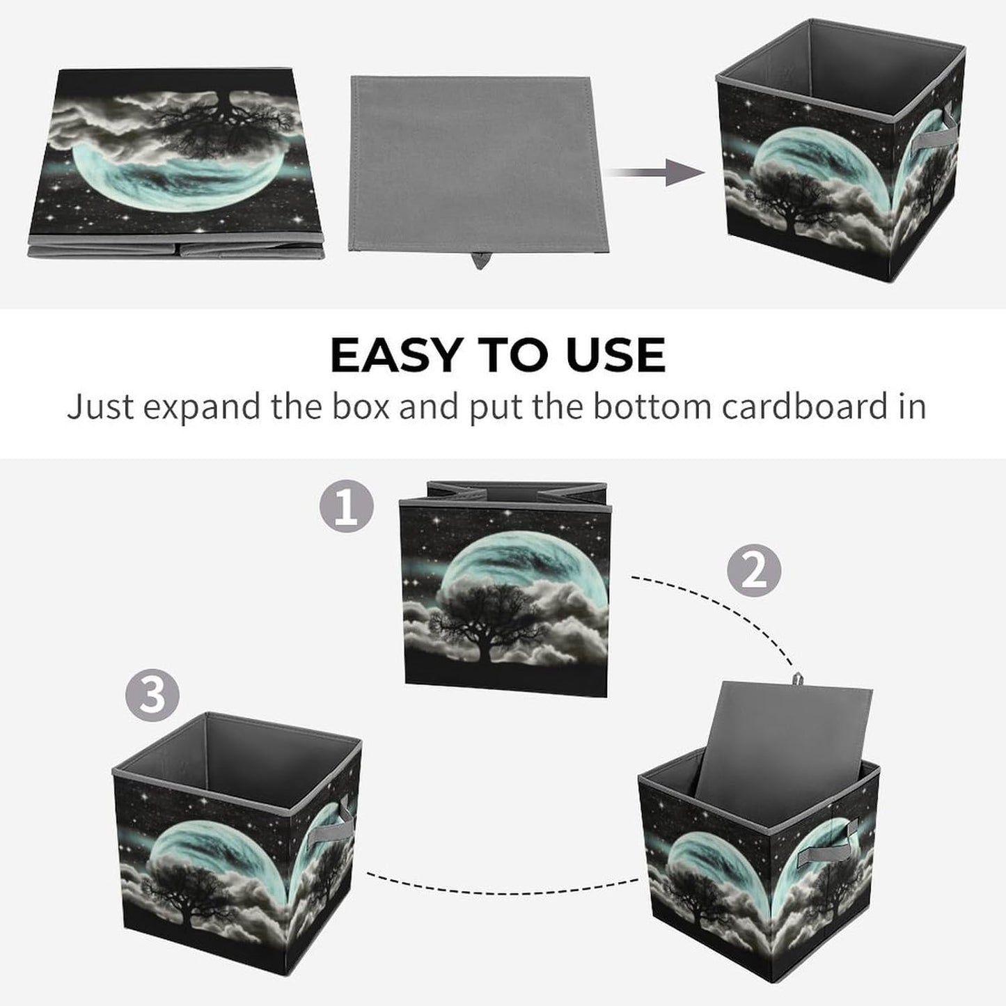 Starry Night Black Tree Art Storage Bins with Handles Fashion Large Storage Cubes Sturdy Foldable Storage Boxes Space-Saving Storage Baskets for Home Office Clothes Closet Organizers