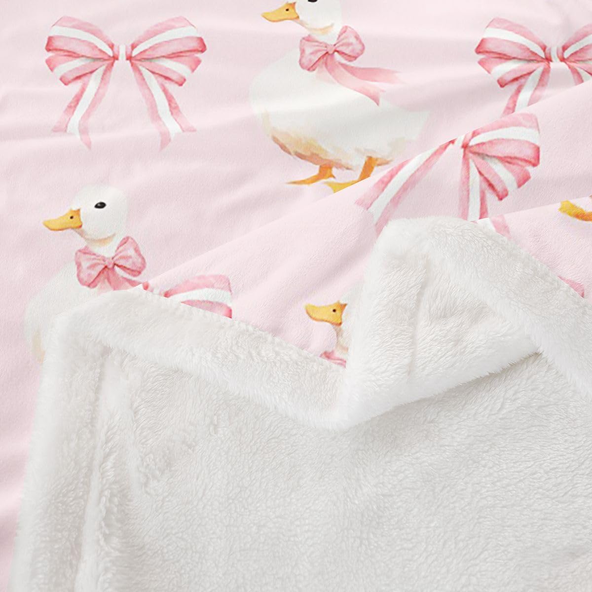 Feelyou Cute Goose Sherpa Throw Blanket for Couch Pink Bow Super Soft Cozy Fleece Geese Animal Pet Blanket for Winter, Plush Throw Bowknot Bow Tie 40"x50" All Season