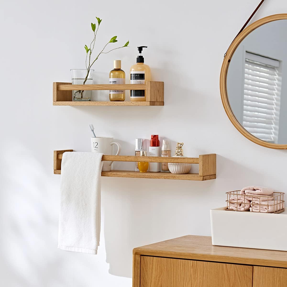 Oak Floating Shelves 24 Inch Nursery Shelves, Nursery Book Shelves Floating Bookshelves Wall Mounted Shelves for Books, Toys and Decor Storage