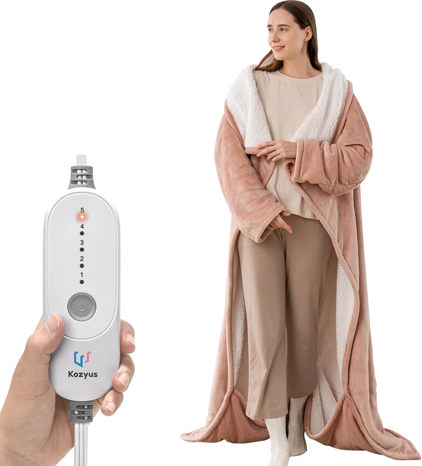 Wearable Heated Blanket with Foot Pocket & Sleeves, Electric Blanket Heated Robe for Women & Men, 5 Heat Settings, 3H Auto-Off, Machine Washable, ETL Certified, Gift-Ready, 50x70 inches, Pink