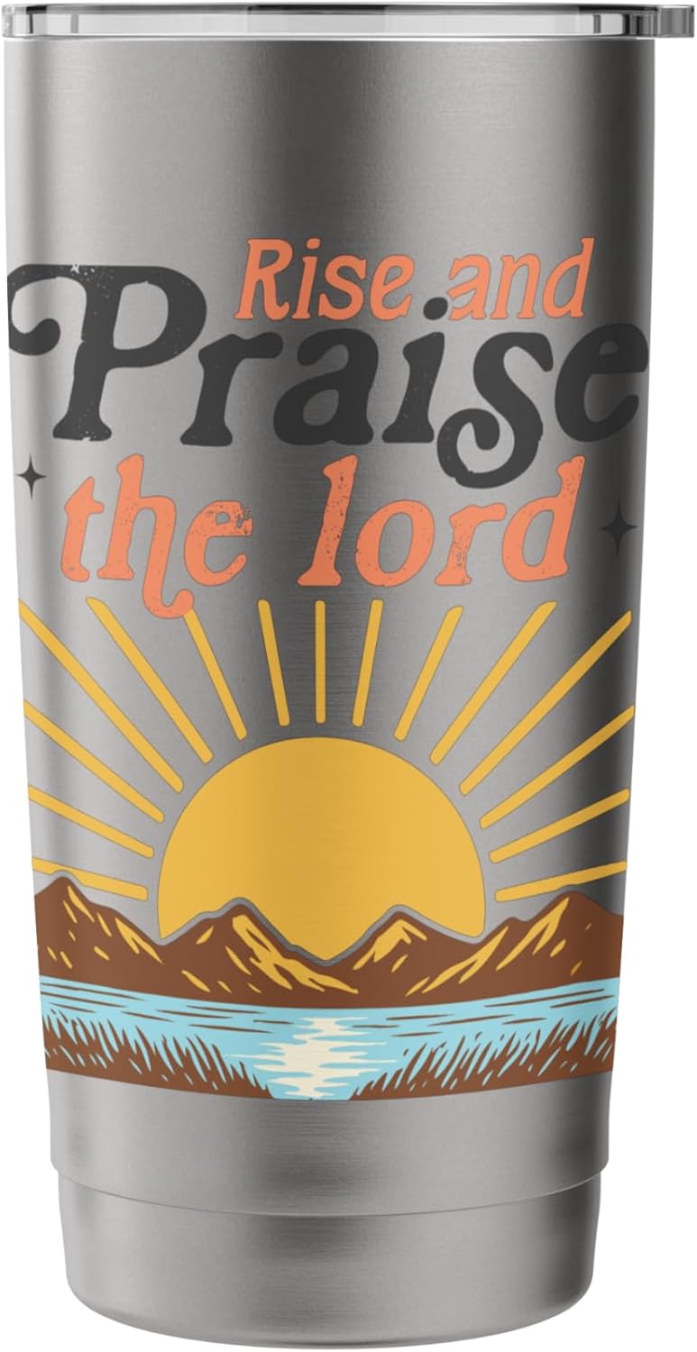 Rise and Praise the Lord – Retro Christian Sunburst Stainless Steel Insulated Tumbler