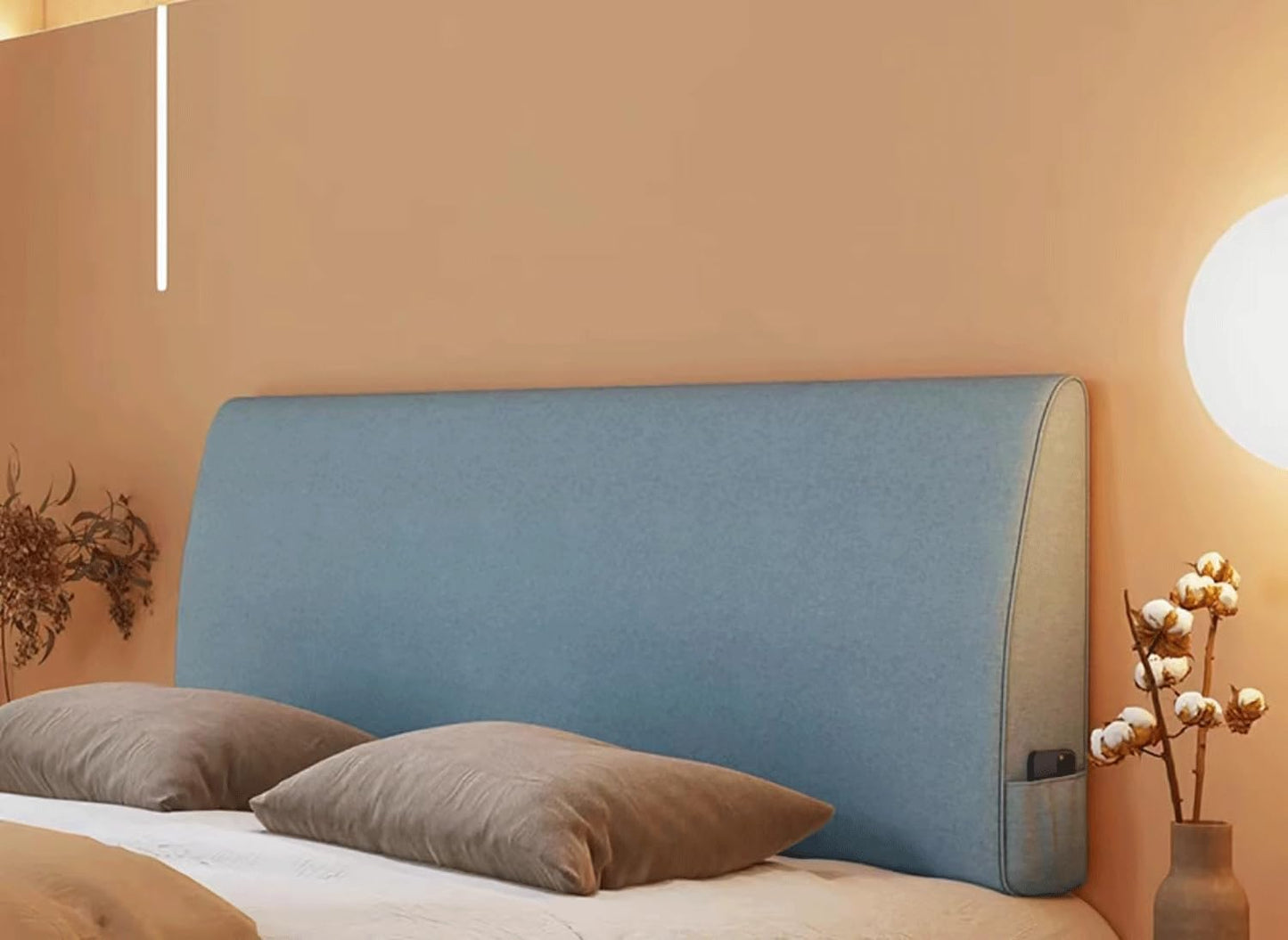 Headboard Bed Large Cotton Linen Backrest Pillow Filled Soft Wedge Cushion Wall Pillows Positioning Support Reading Pillow(Size:Paste 59"/150cm,Color:Azure)