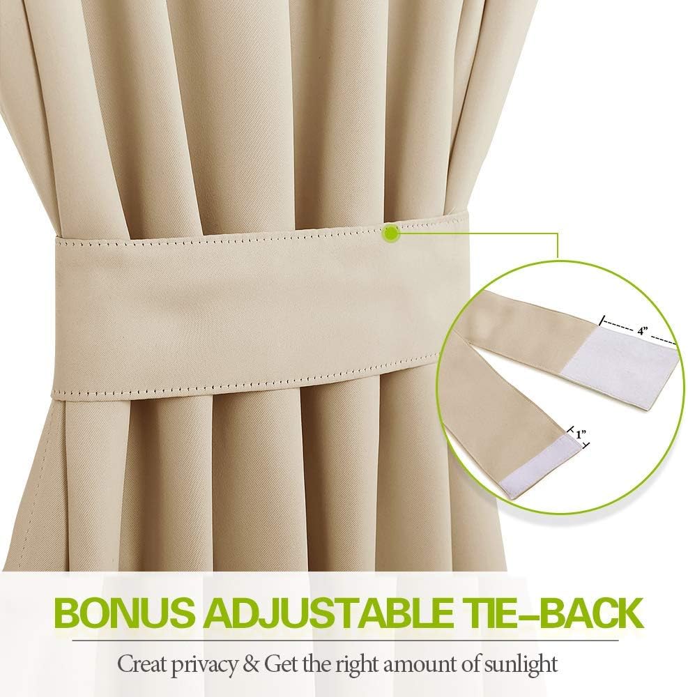 PONY DANCE Sidelight Door Curtain - 70% Blackout Patio Panel Top and Bottom Rod Pocket French Door Curtain for Privacy Bonus Tiebacks, 25 x 72-inch, Biscotti Beige, 1 Panel