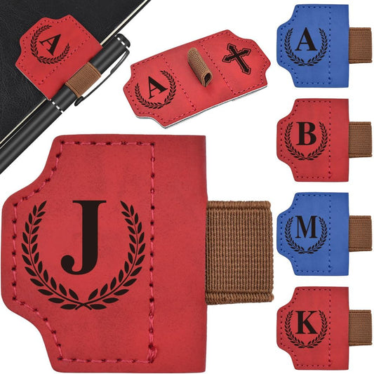 Bygone Mark Bookmark with Pen Holder, 26 Letters Magnetic Leather Bookmarks Personalized Book Mark for Book Lovers, Magnetic Bookmark Pen Holder with Cross for Women Men(Red-J)