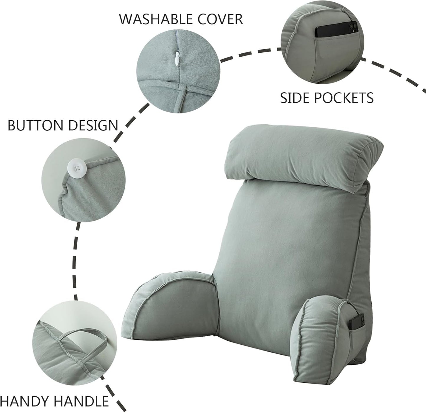 Backrest Cushion with Armrests, Reading Cushion for Bed, Back Support Cushion with Arms for Working on Laptop, Reading, Gaming, Watching TV ( Color : Champagne , Size : 75*40*58cm(with headrest)
