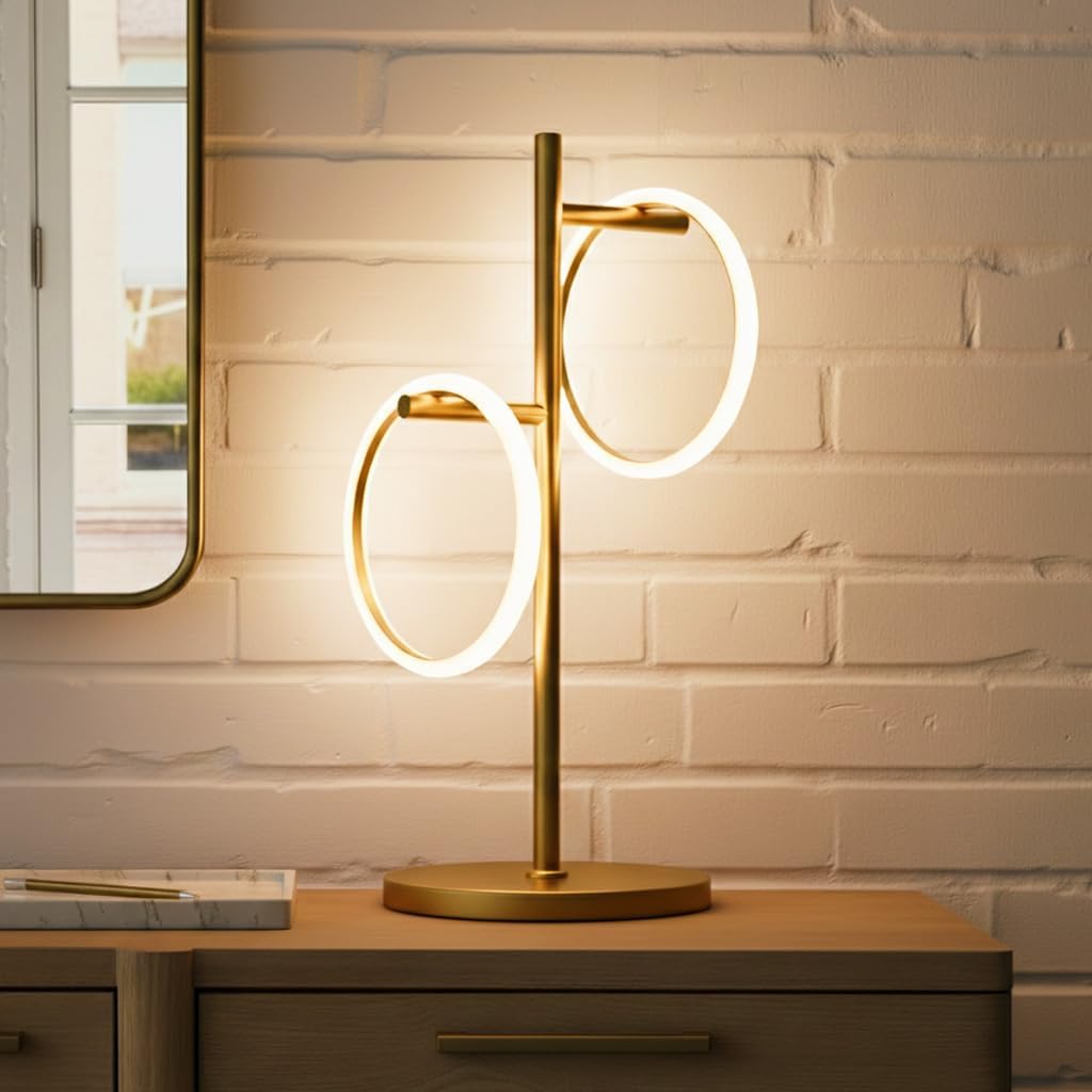 Brightech Saturn Table Lamp, Great Living Room Decor, Desk Tree Lamp for Offices, Contemporary Lamp for Living Rooms, Nightstand Lamp with 2 LED Lights for Bedroom Reading - Brass