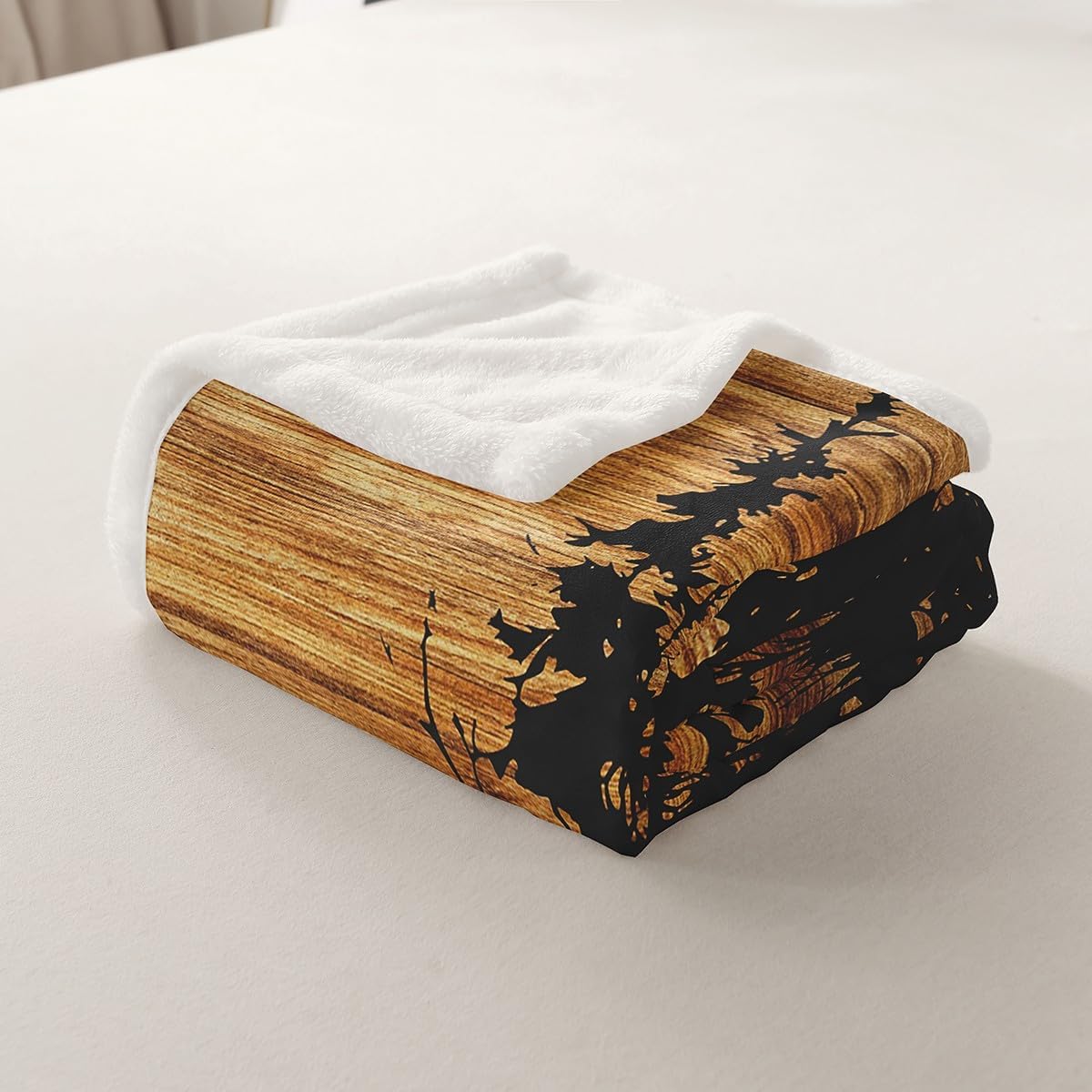 Feelyou Moose Fleece Throw Blanket Twin 60"x80" Rustic Cabin Country Fuzzy Blanket for Bed Sofa Couch Vintage Brown Wood Room Decorations