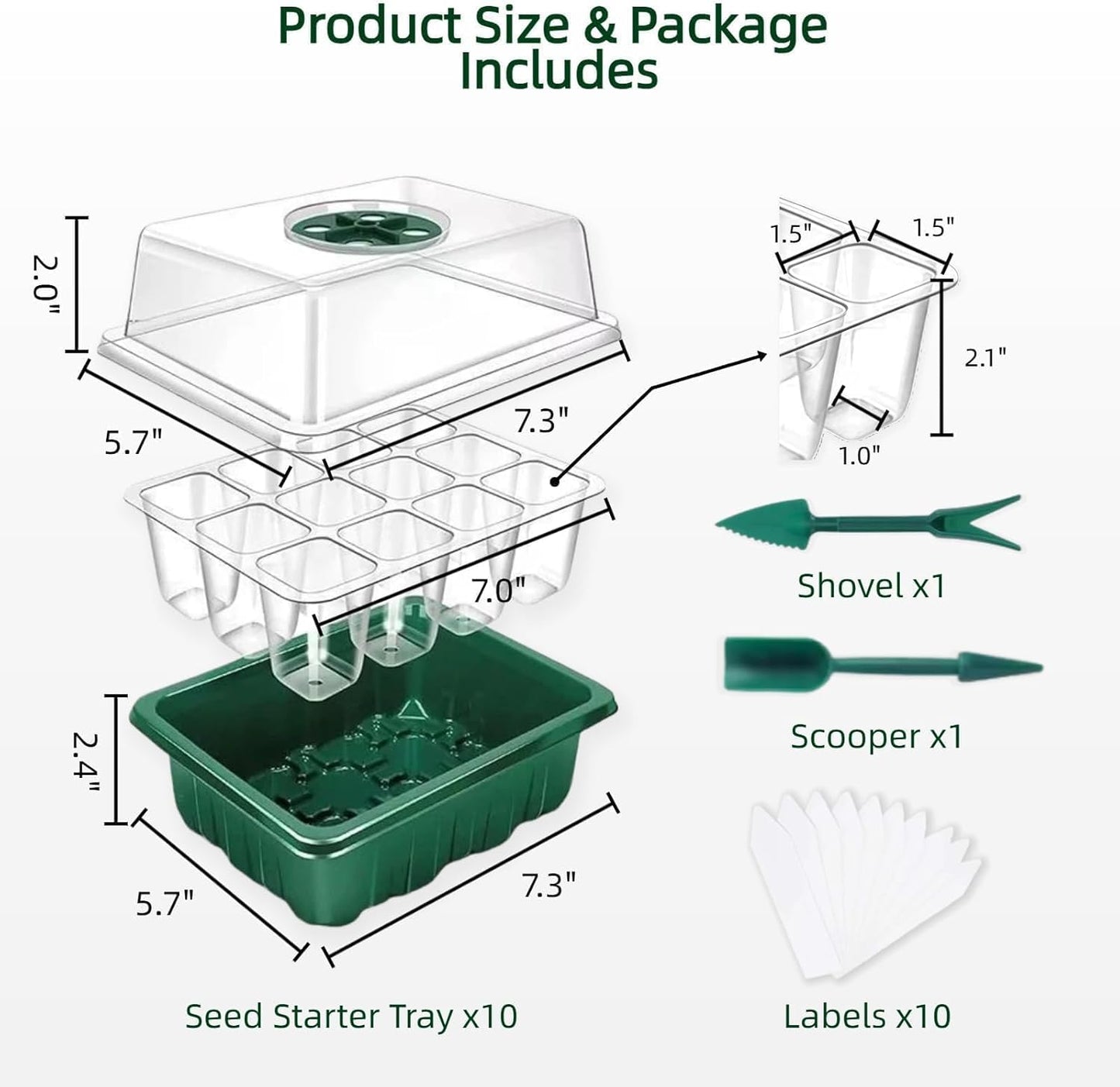 10 Pack Seed Starter Kit, 120 Cells Thickened Seed Trays with Humidity Dome, Base & Gardening Tools, Mini Greenhouse Germination Kit for Indoor Outdoor Vegetable Flower Growing