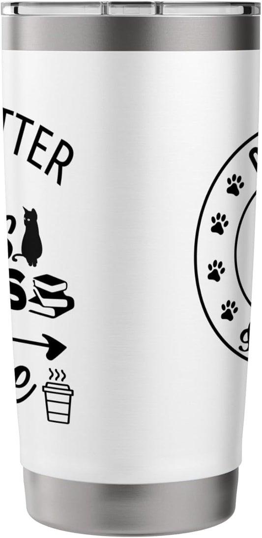Life is Better with Cats & Books Coffee Black Cat Book Lover Stainless Steel Insulated Tumbler