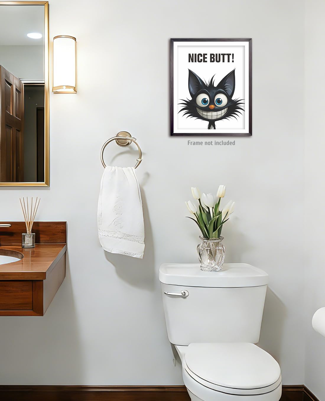 heshengzaixian Funny Bathroom Quotes Prints,Nice Butt Wall Art Poster, Cheeky Cat Decor Artwork Picturefor Toliet, Humorous home decoration Set of 1 8" x 10"UNFRAMED