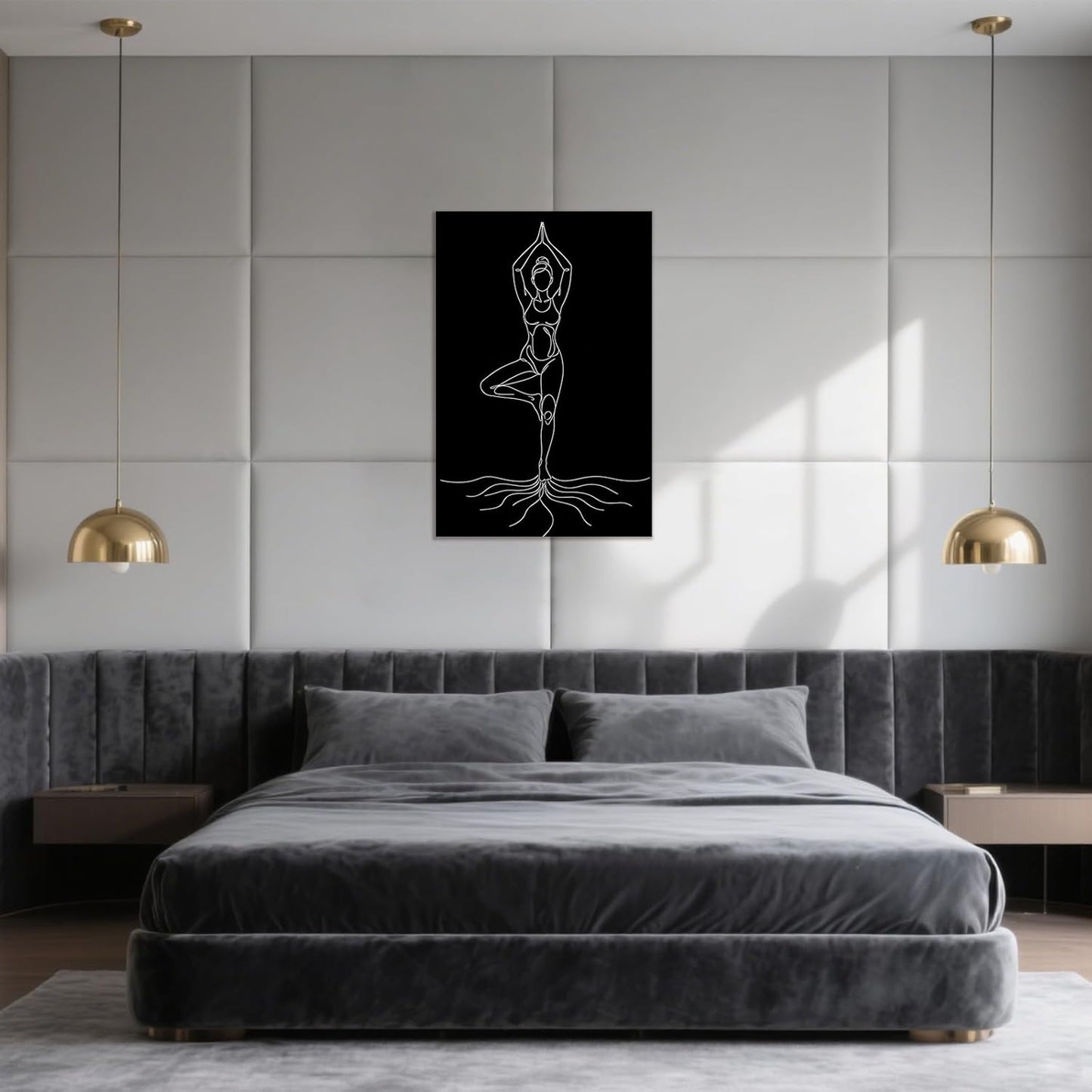 CCCHCY Minimalist Vrksasana Line Canvas Print - Black White Tree Pose Meditation Wall Art Decor - Abstract Zen Yoga Poster, Modern Spiritual Artwork for Studio, Bedroom, Bathroom 12" x 16"