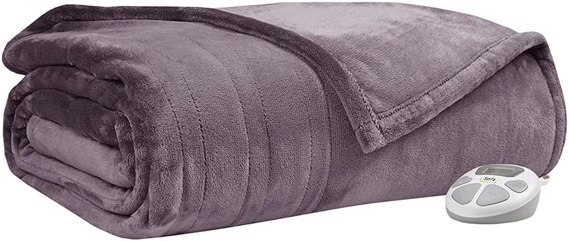 Serta Luxuriously Soft Plush Electric Blanket Fast Heating Cozy Cover, Safety Auto Shut Off Timer, Low EMF, Multi Heat Setting, ETL Certified, Machine Washable, Lavender Twin (84 in x 62 in)
