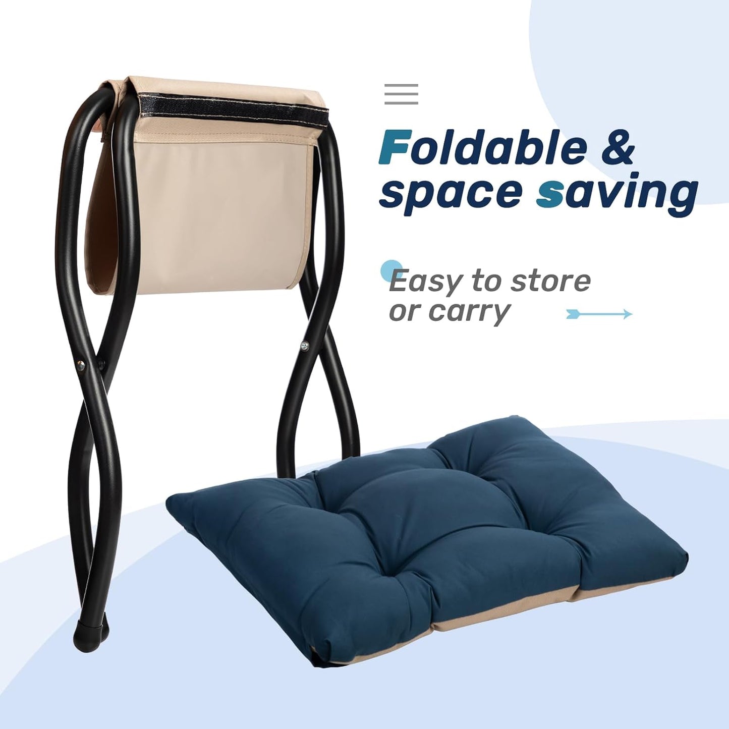 AbocoFur 15"(H) Folding Footrest Stool, Accent Padded Sofa Foot Stool for Lazy Chair, Upholstered Small Foldable Ottoman, Metal Frame Portable Foot Rest Ottoman for Living Room, Bedroom, Navy Blue