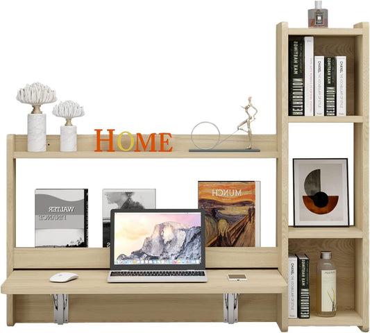 Pmnianhua Floating Desk,41''Wall Mounted Table Folding Fold Down Laptop Computer Desk with Storage Shelves for Wall Bedroom Small Space (Light Oak)