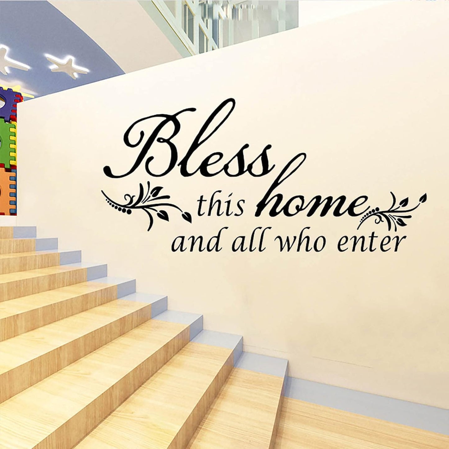 Room Decorations Wall Decals Quotes Stickers,Bless This Home and All Who Enter, Home Decors Inspirational Sticker for Entryway Living Room Décor Art Letters
