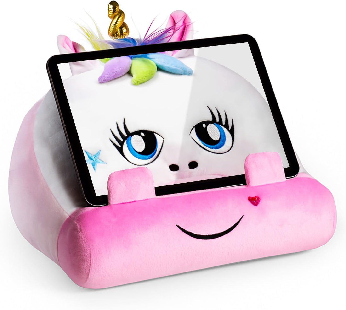 Gifts for Readers & Writers Tablet & Book Stand for Kids, Soft Reading Pillow, Book Holder with Pockets for Storage, Suitable for eReader/iPad/Kindle or Galaxy Devices, Cuddly Reader Unicorn