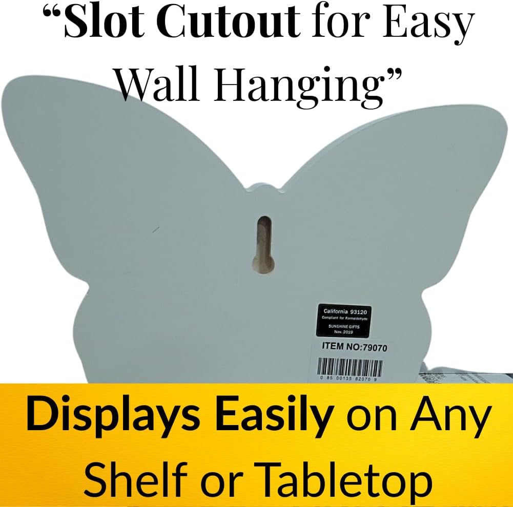 UNIDECO Wooden Butterfly Wall Décor, 8.75 Inch True Love Gift from Mom, Butterflies Shaped Hanging Decoration, Wood For Home Room Shelve, Family Friends Live Life, Laugh Quote