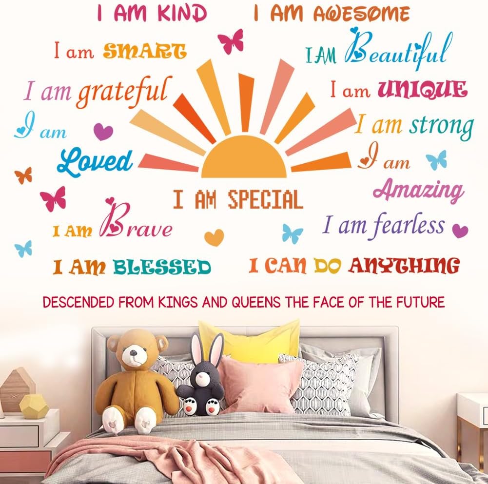 Inspirational Quotes Motivational Sayings Half Sun Peel and Stick Wall Art Decals for Baby Nursery Kids Bedroom Living Room Decoration