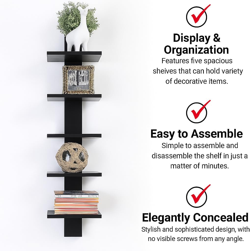 Proman Products - Mounted Spine Bookshelf, Wall Mounted Shelves, Spine Book Tower (Black)