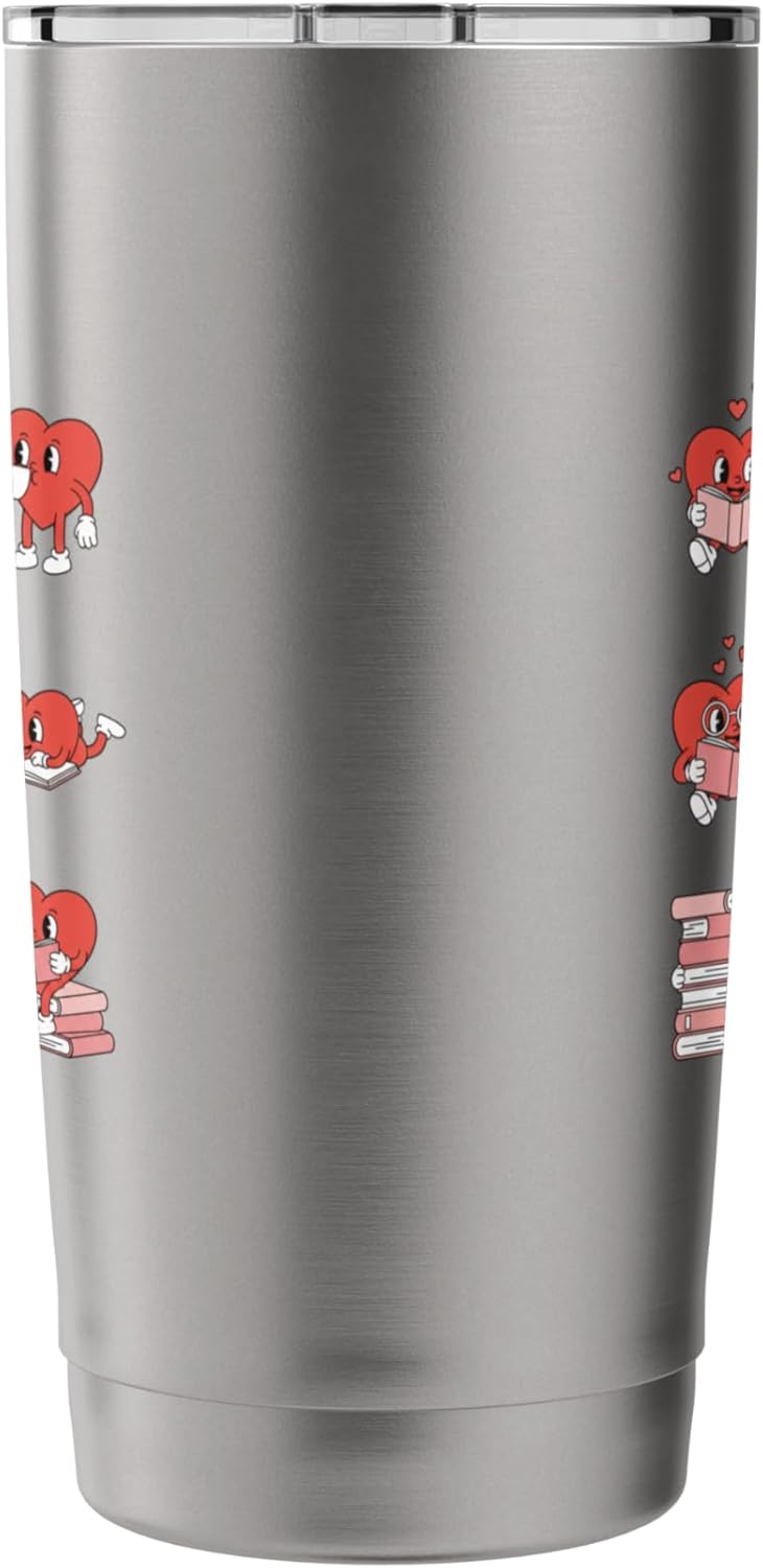 Heart Characters Reading Books Valentine Booklover Stainless Steel Insulated Tumbler