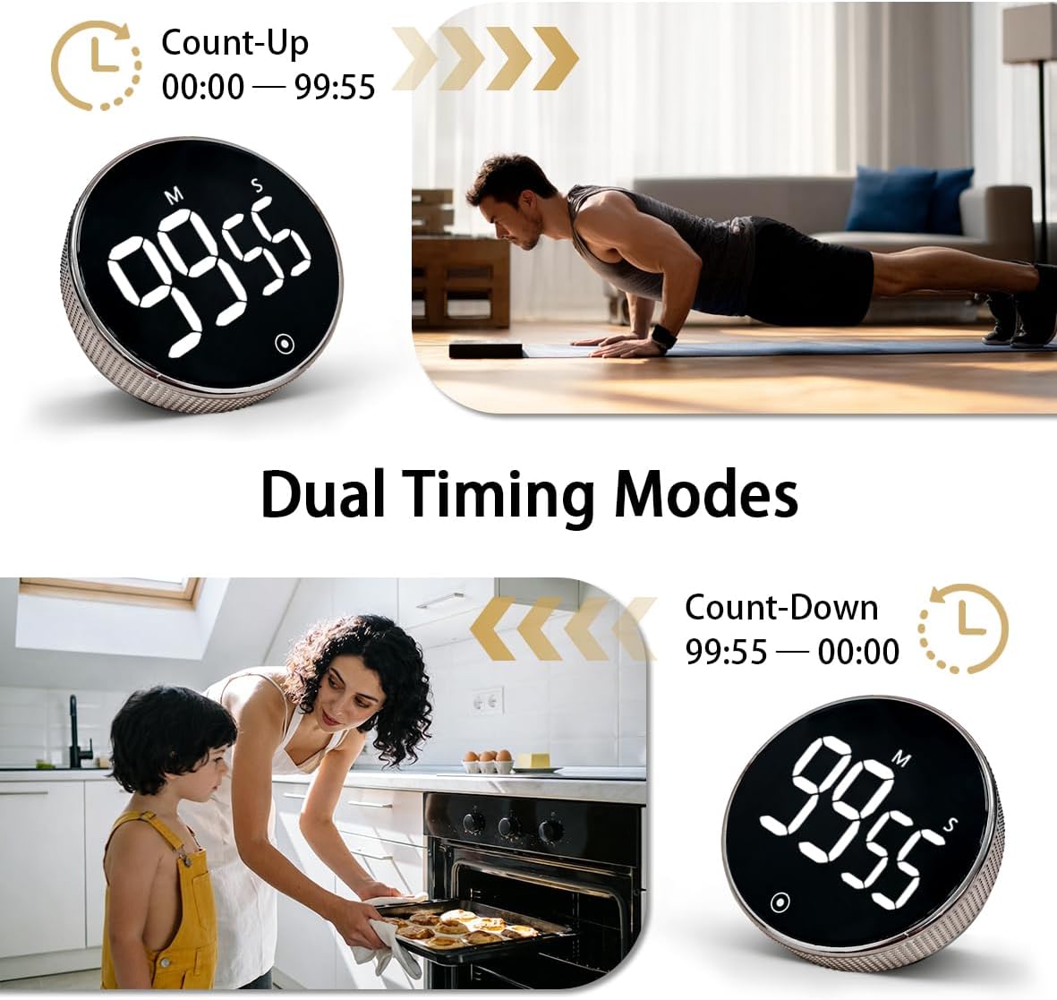 Sportsvoutdoors Rotating Digital Kitchen Timer, Large Display Screen Timer with Count-Up & Countdown, Magnetic Cooking Timer for Home, Classroom, Kitchen, Office, Gym