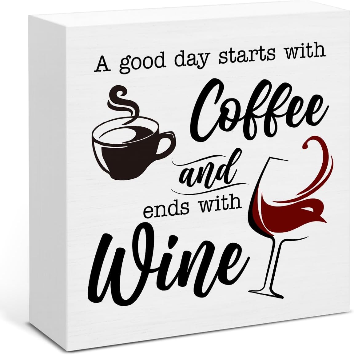 Coffee Wine Bar Decor Sign, Gifts For Colleagues Friends, Rustic Wood Block Sign for Home Kitchen Bar Shelf Table Decoration 5 x 5 Inches