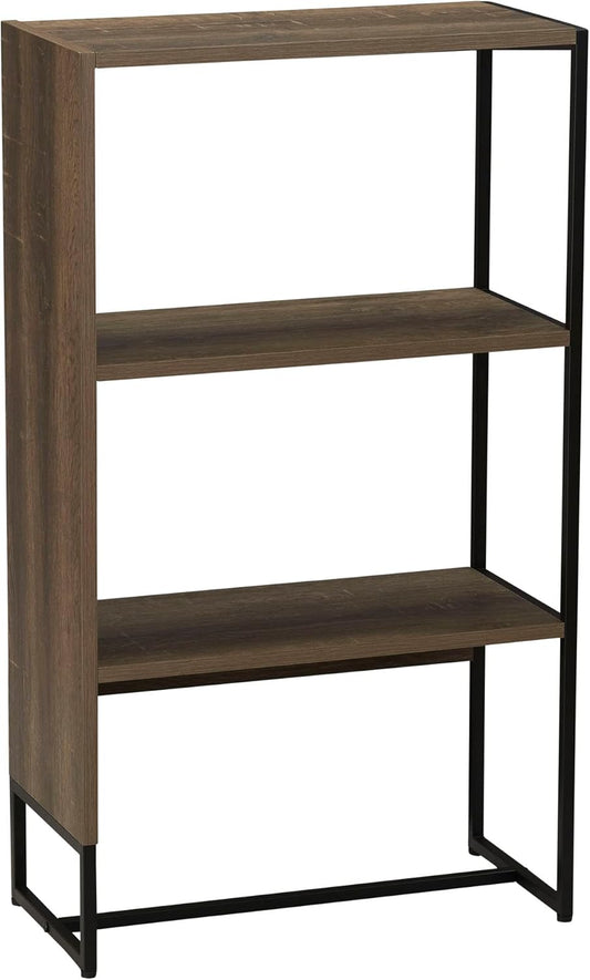Household Essentials Wrap 3 Shelf Open Storage Bookshelf Ashwood Rustic Wood Grain and Black Metal