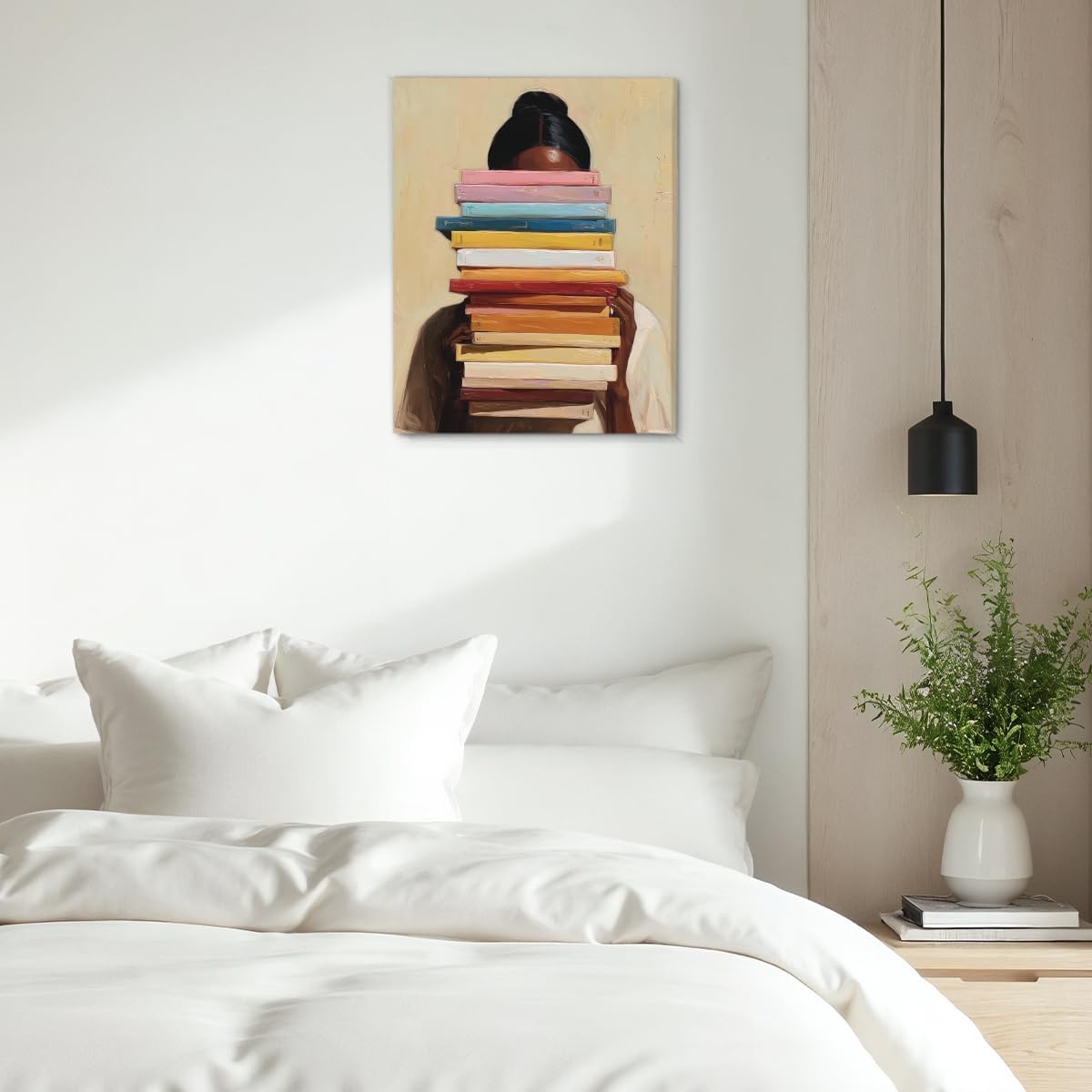 Black Woman Books Wall Art Vintage Woman Reading Canvas Print Poster Bookish Wall Decor for Home Reading Nook Study 8x10 Inch Framed